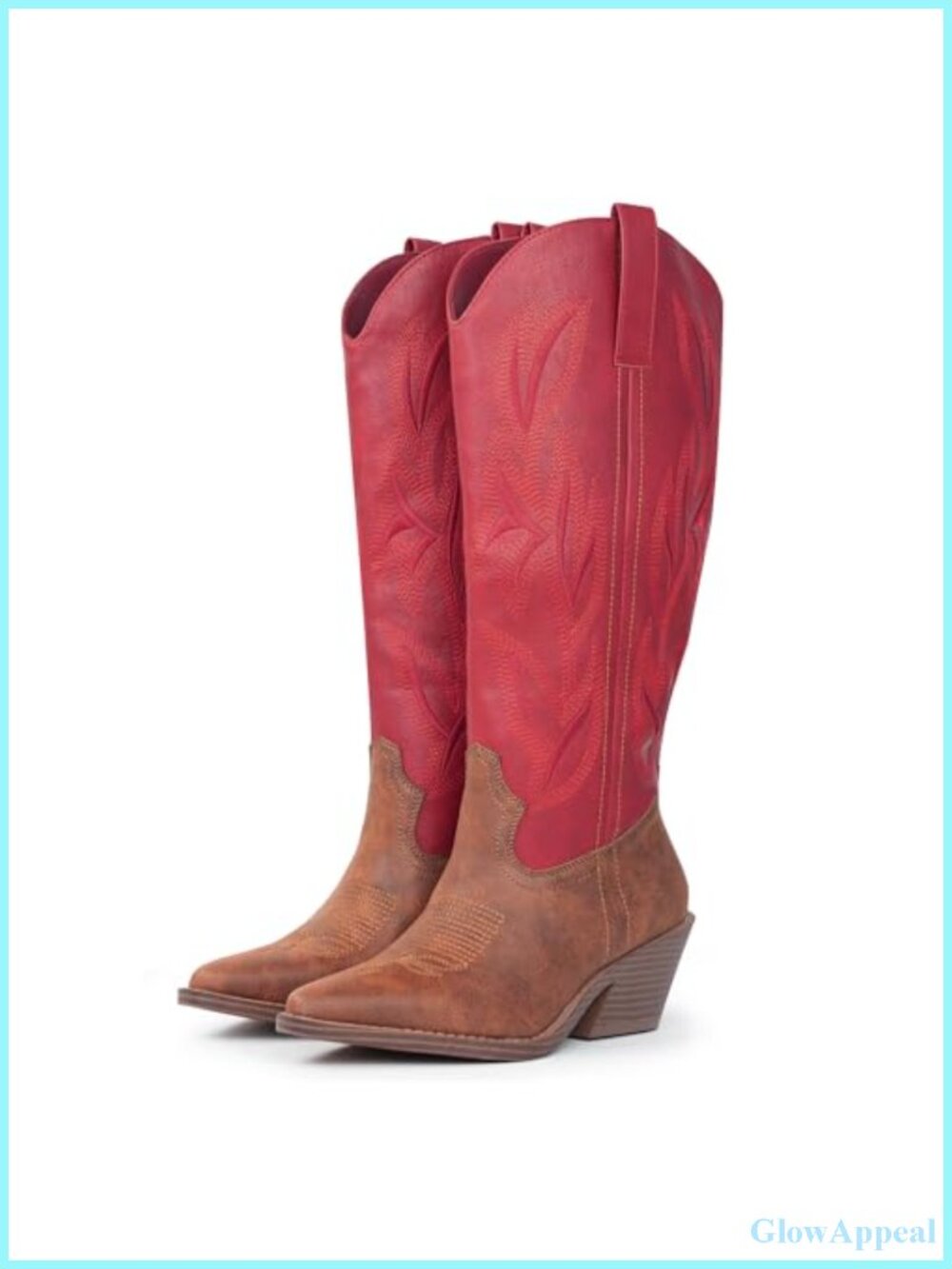 Faux Leather Cowgirl Knee High Boots Snip Toe Block Heel Western